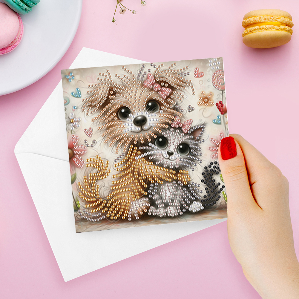 6Pcs DIY Diamond Painting Greeting Card - Cute Cat Dog