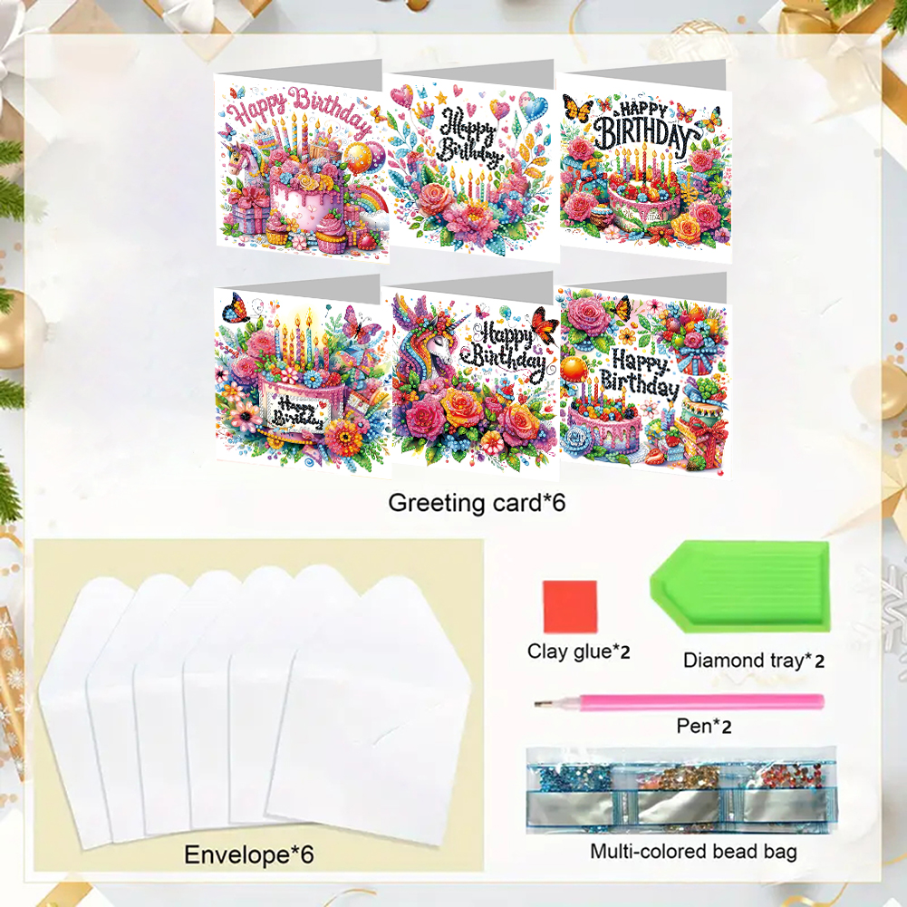6Pcs DIY Diamond Painting Greeting Card - Birthday