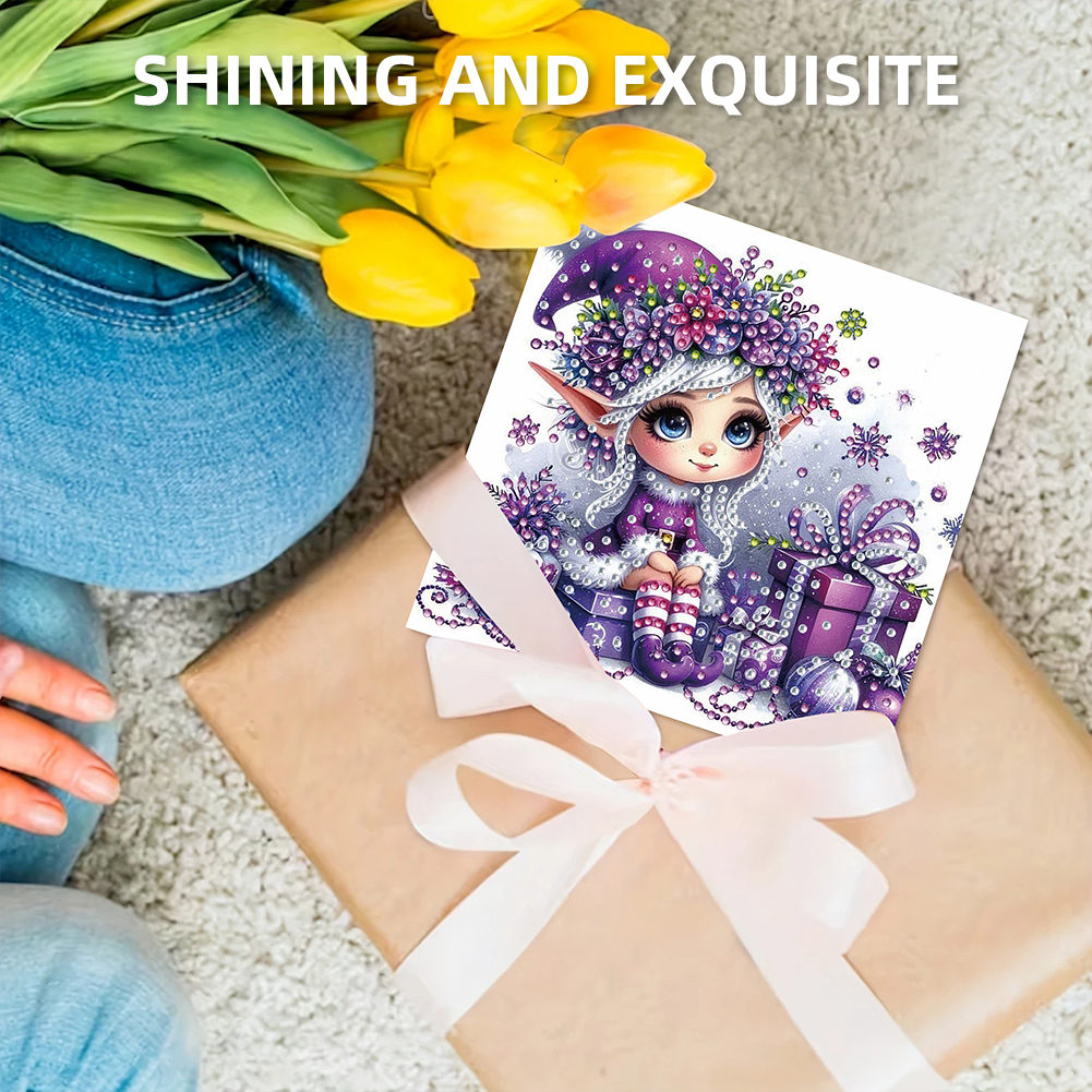 6Pcs DIY Diamond Painting Greeting Card - Purple Elf