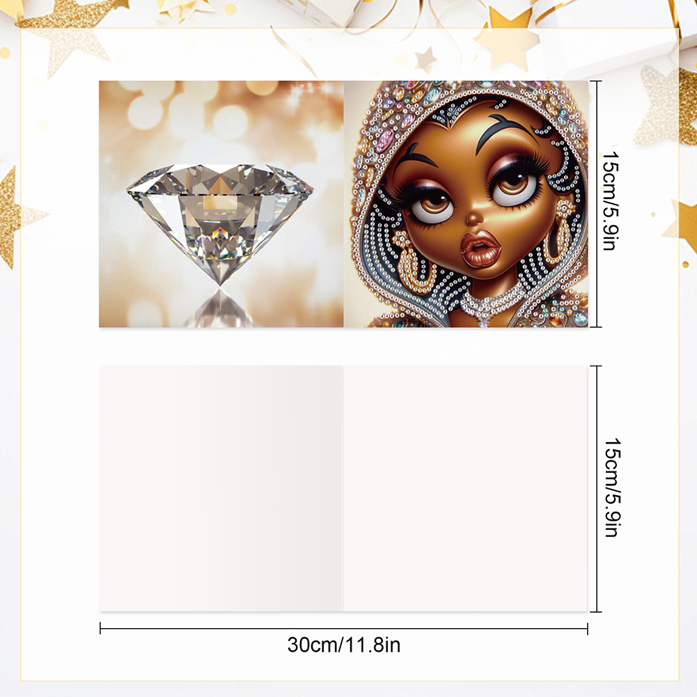 6Pcs DIY Diamond Painting Birthday Greeting Card - Black Girl for Adults