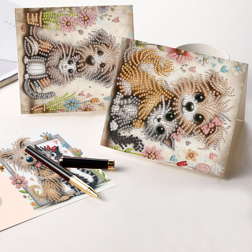 6Pcs DIY Diamond Painting Greeting Card - Cute Cat Dog