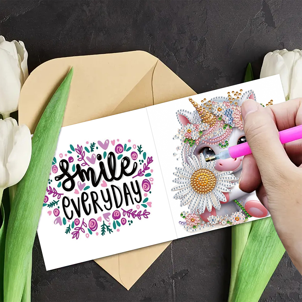 6Pcs DIY Diamond Painting Greeting Card - Rainbow White Horse