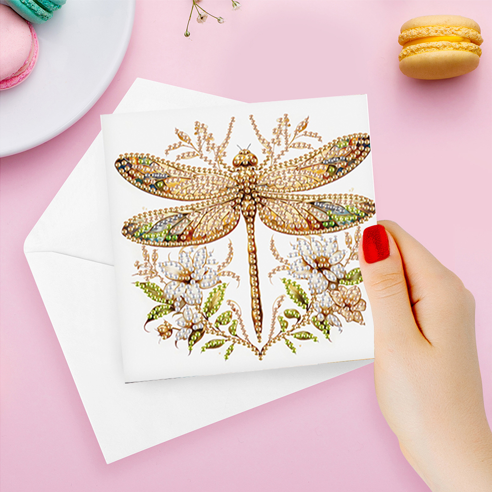 6Pcs DIY Diamond Painting Greeting Card - Dragonfly