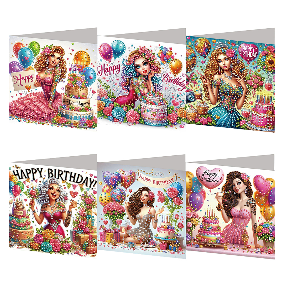 6Pcs DIY Diamond Painting Greeting Card - Birthday