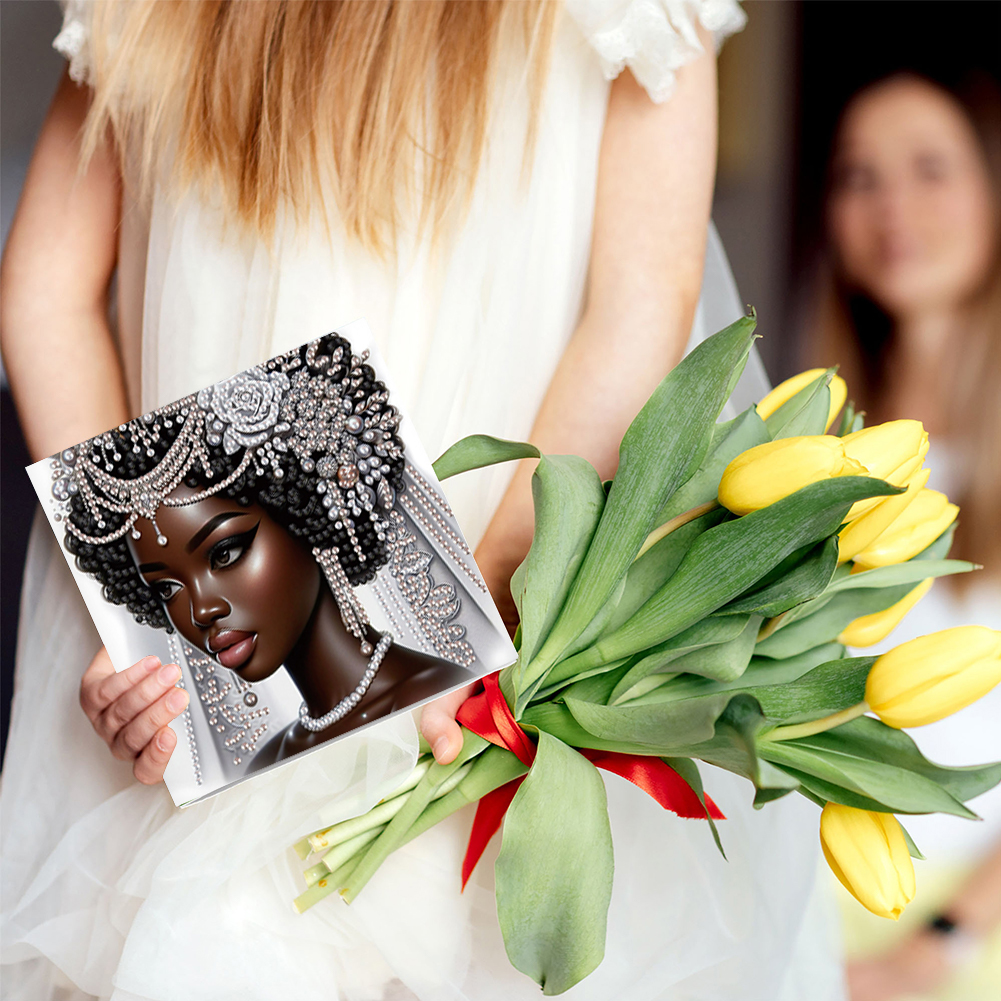 6Pcs DIY Diamond Painting Birthday Greeting Card - Black Woman for Adults