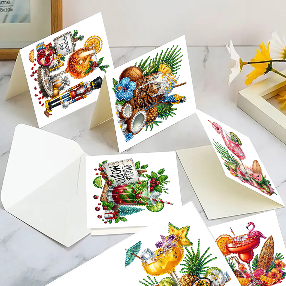 6Pcs DIY Diamond Painting Greeting Card - Drinks & Gifts