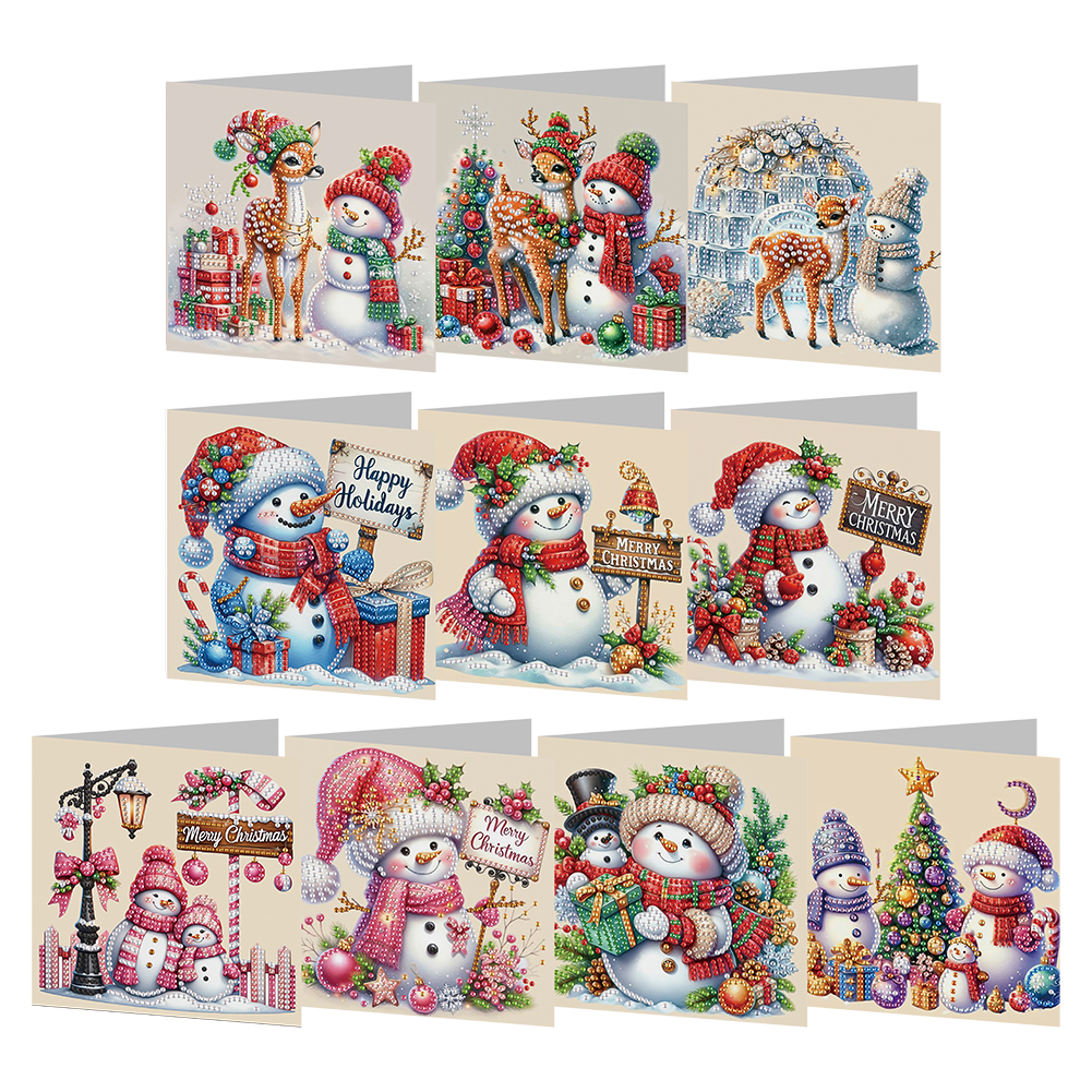 10Pcs DIY Diamond Painting Greeting Card - Merry Christmas Snowman