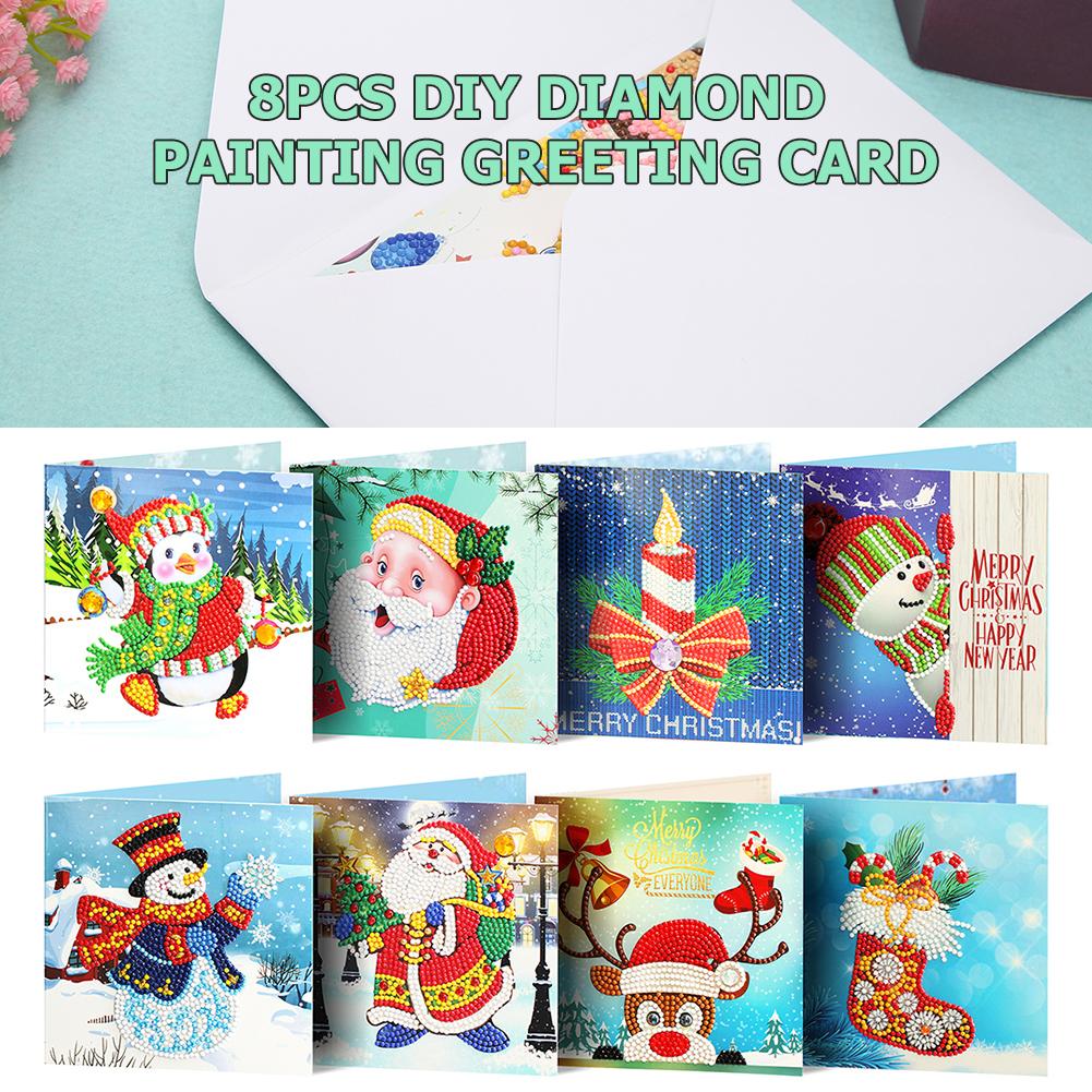 (Limited Stock)8pc 5D DIY Diamond Painting Greeting Card Special Shaped Birthday Xmas Gift