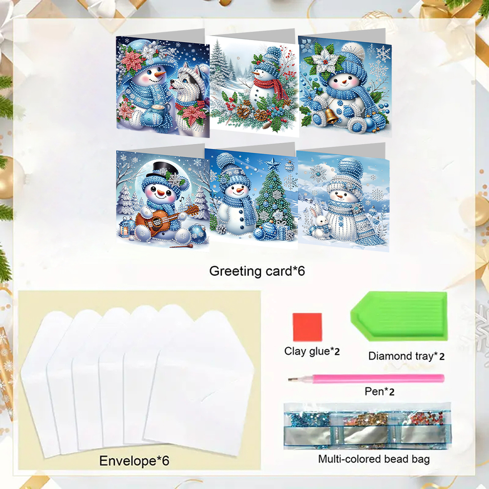 6Pcs DIY Diamond Painting Greeting Card - Xmas Snowman