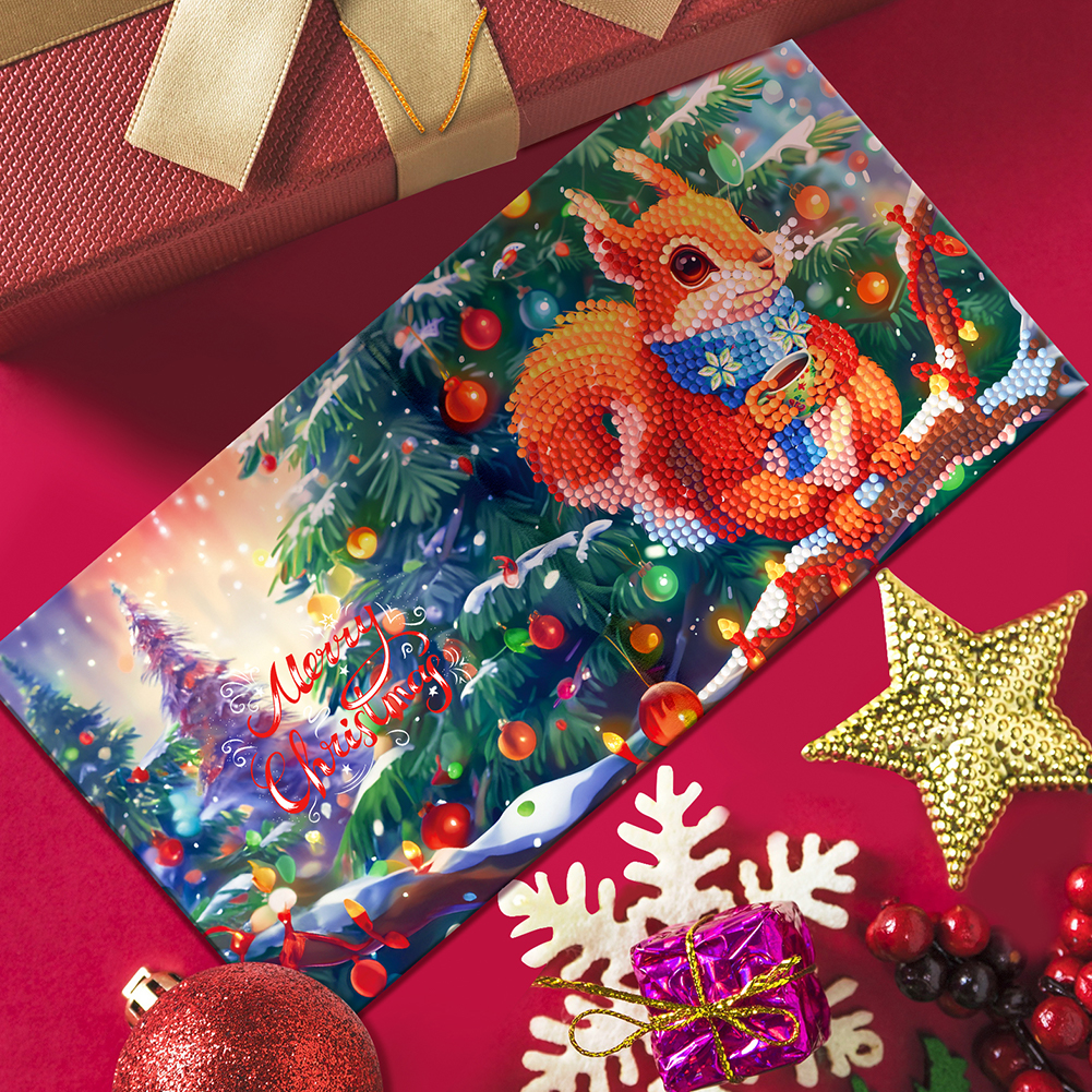 12Pcs DIY Diamond Painting Greeting Card -  Christmas Squirrel