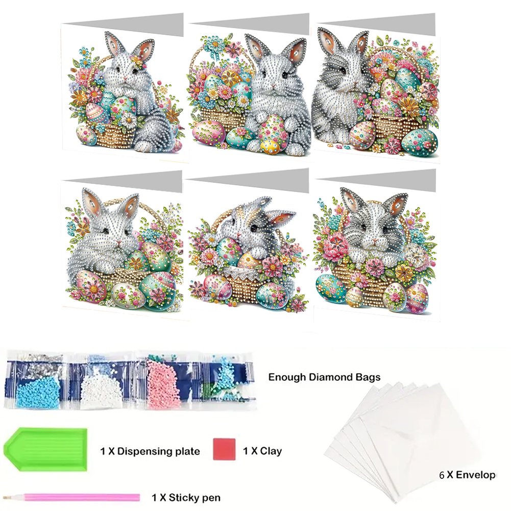 6Pcs DIY Diamond Painting Greeting Card - Easter Bunny Flower Basket