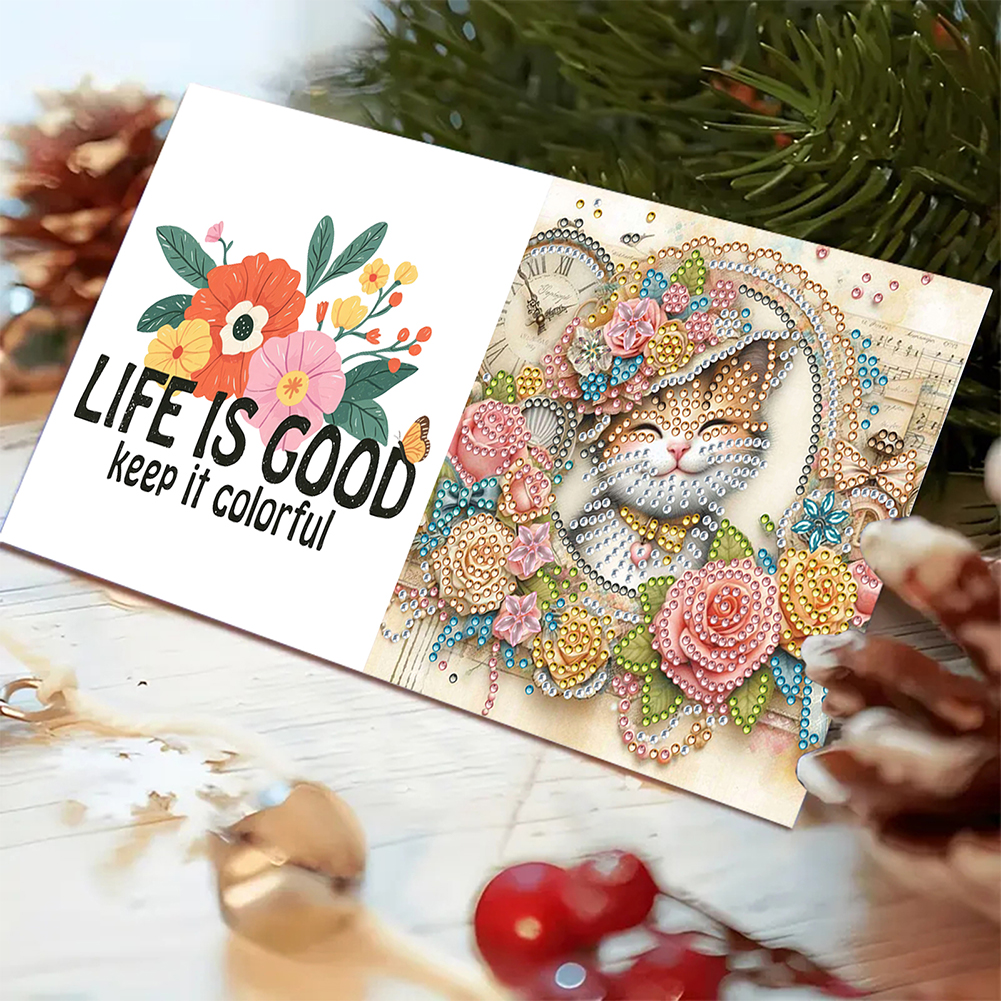 6Pcs DIY Diamond Painting Greeting Card - Cat Garden