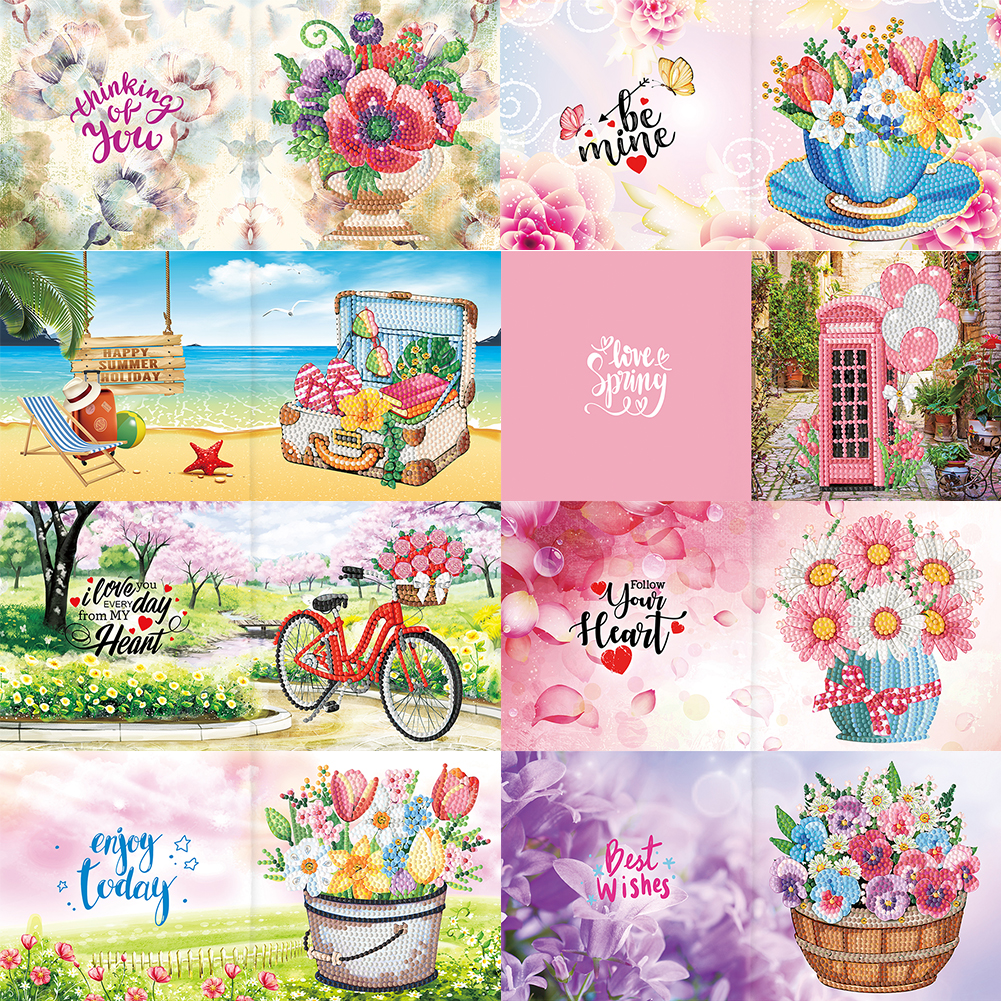 8pcs DIY Diamond Painting Greeting Cards Thanks Mosaic Postcards