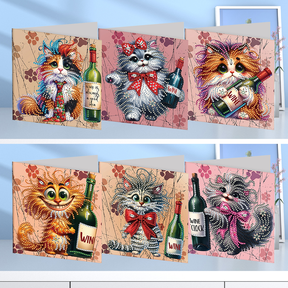 6Pcs DIY Diamond Painting Greeting Card - Cat