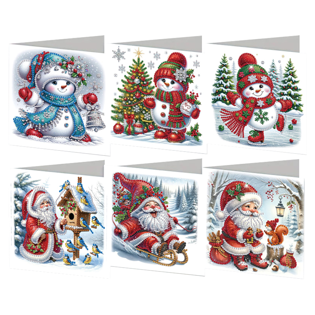 6Pcs DIY Diamond Painting Greeting Card - Christmas Snowman & Santa Claus