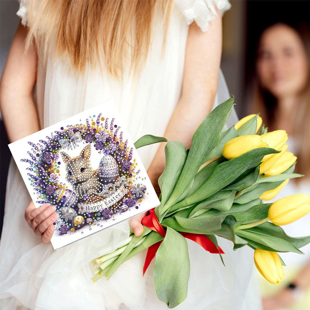 6Pcs DIY Diamond Painting Greeting Card - Easter Bunny Wreath