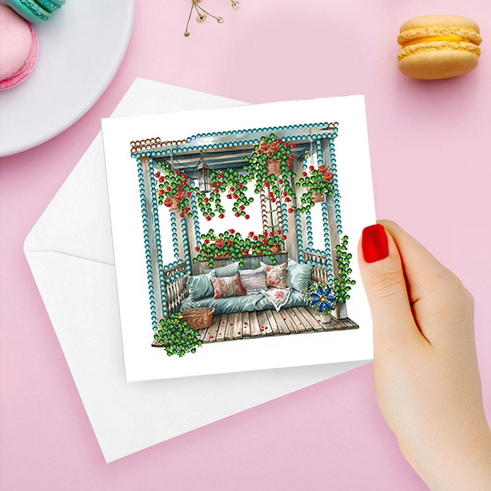 6pcs DIY Diamond Painting Greeting Card - Flower Pavilion