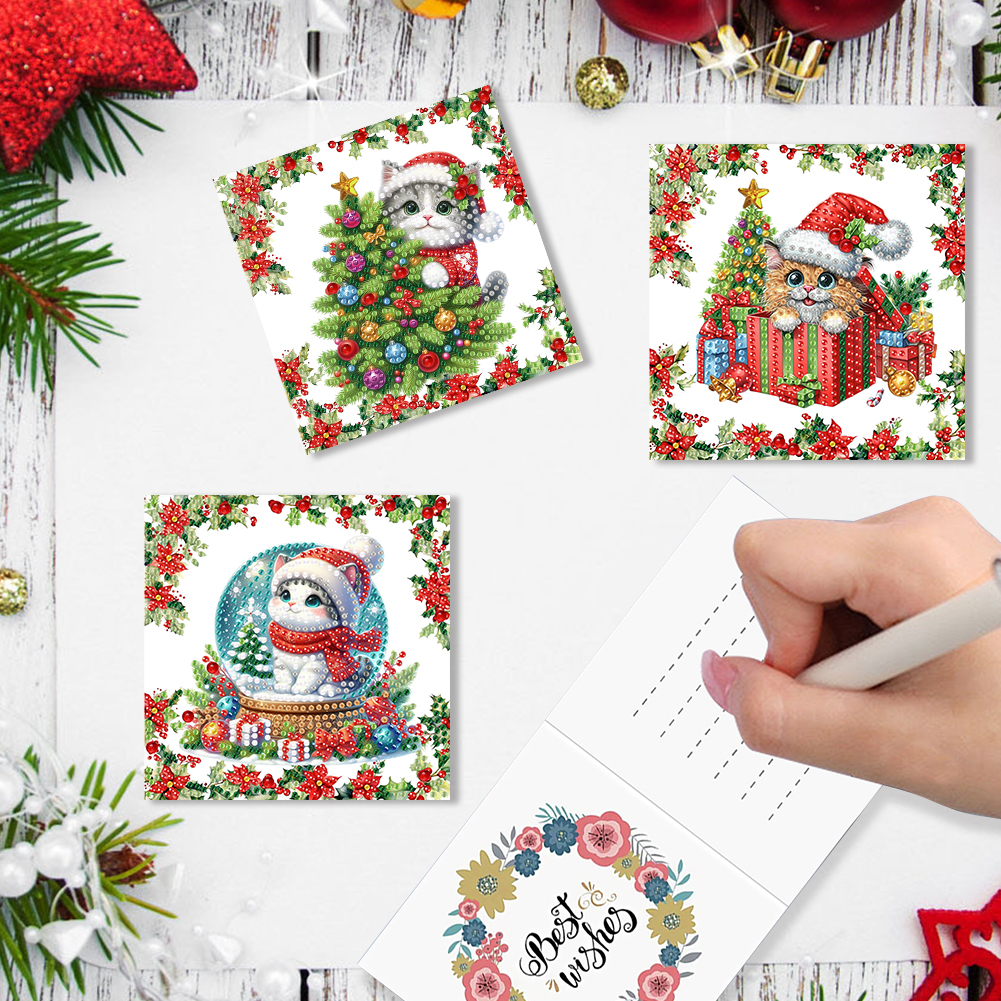 6Pcs DIY Diamond Painting Greeting Card - Christmas Cat