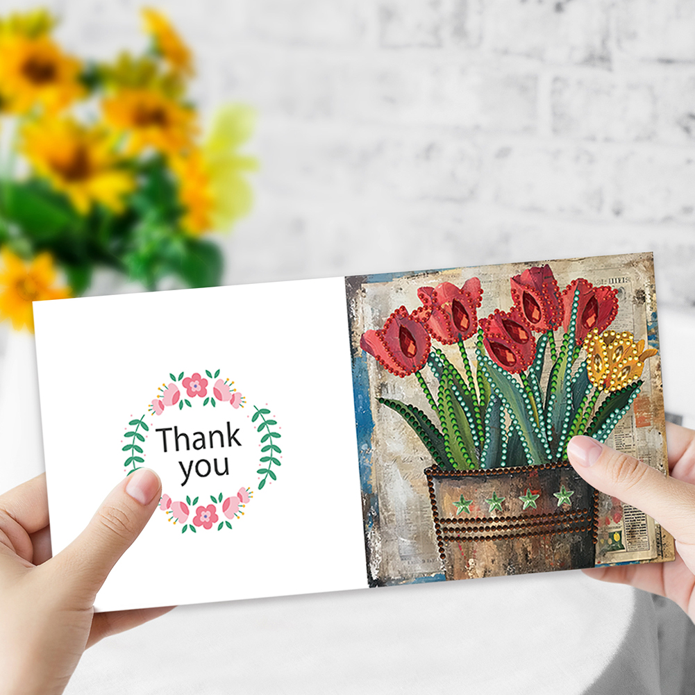 6pcs DIY Diamond Painting Greeting Card - Retro Tulip