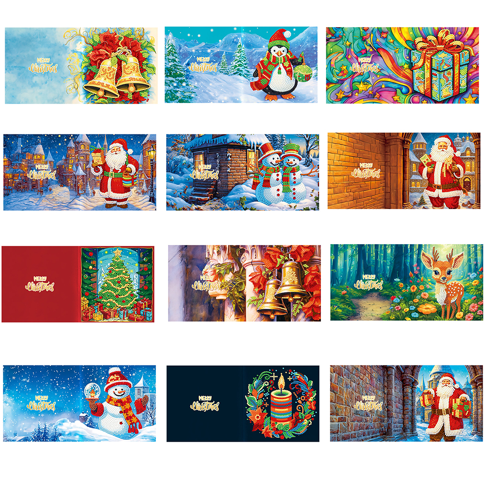 12pcs DIY Diamond Painting Greeting Card - Merry Christmas