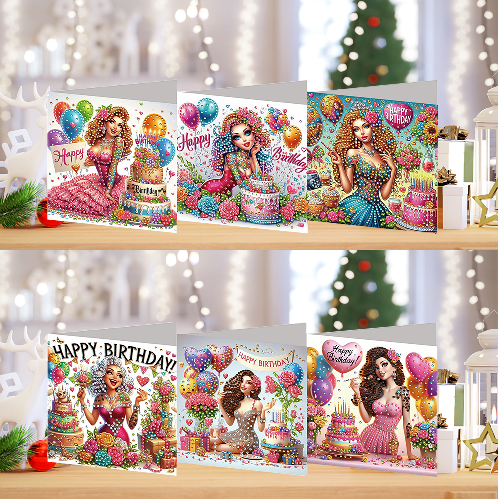 6Pcs DIY Diamond Painting Greeting Card - Birthday