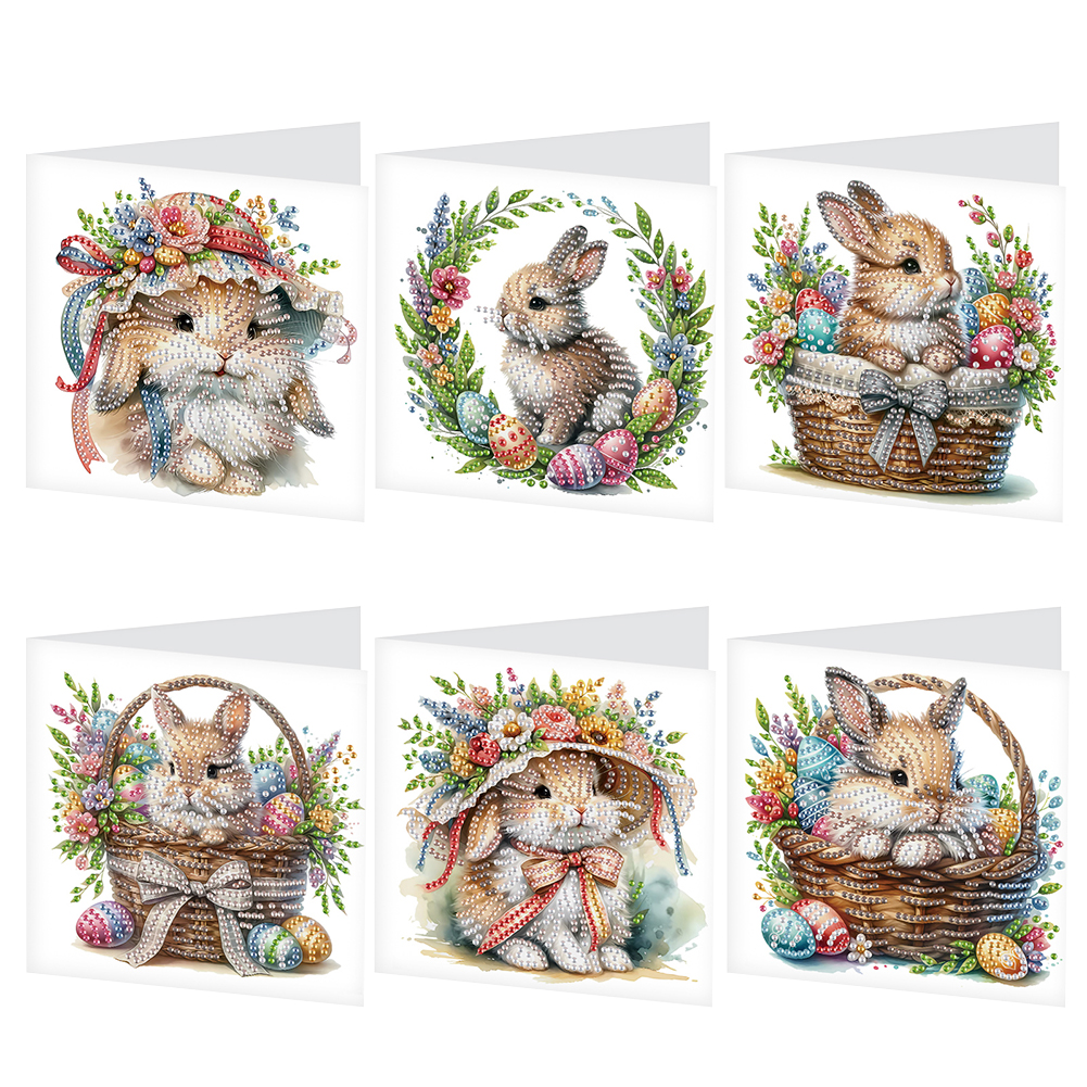 6Pcs DIY Diamond Painting Birthday Greeting Card - Easter Bunny