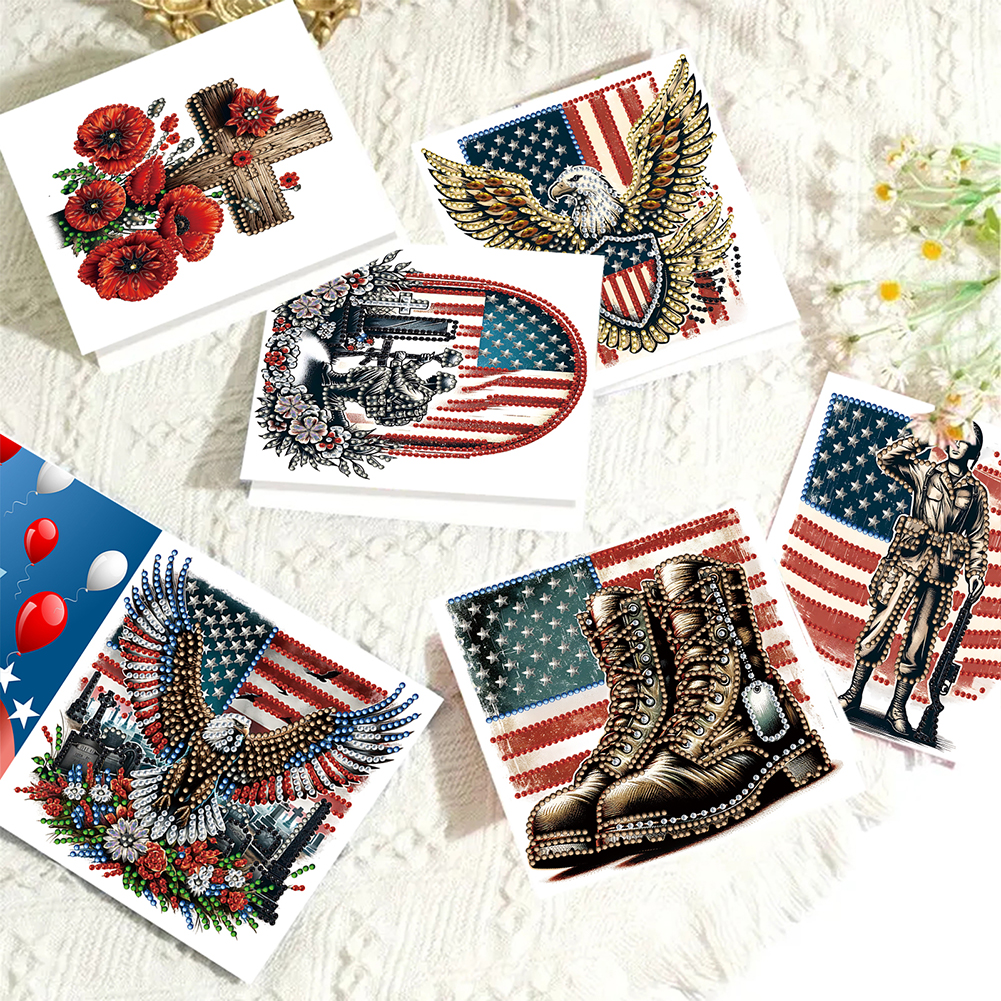 6Pcs DIY Diamond Painting Greeting Card - Independence Day