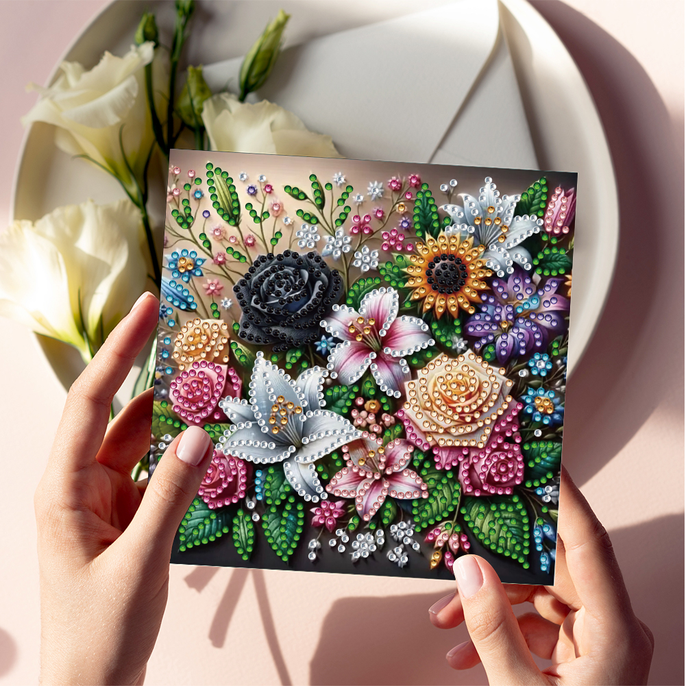 6Pcs DIY Diamond Painting Greeting Card - Flowers