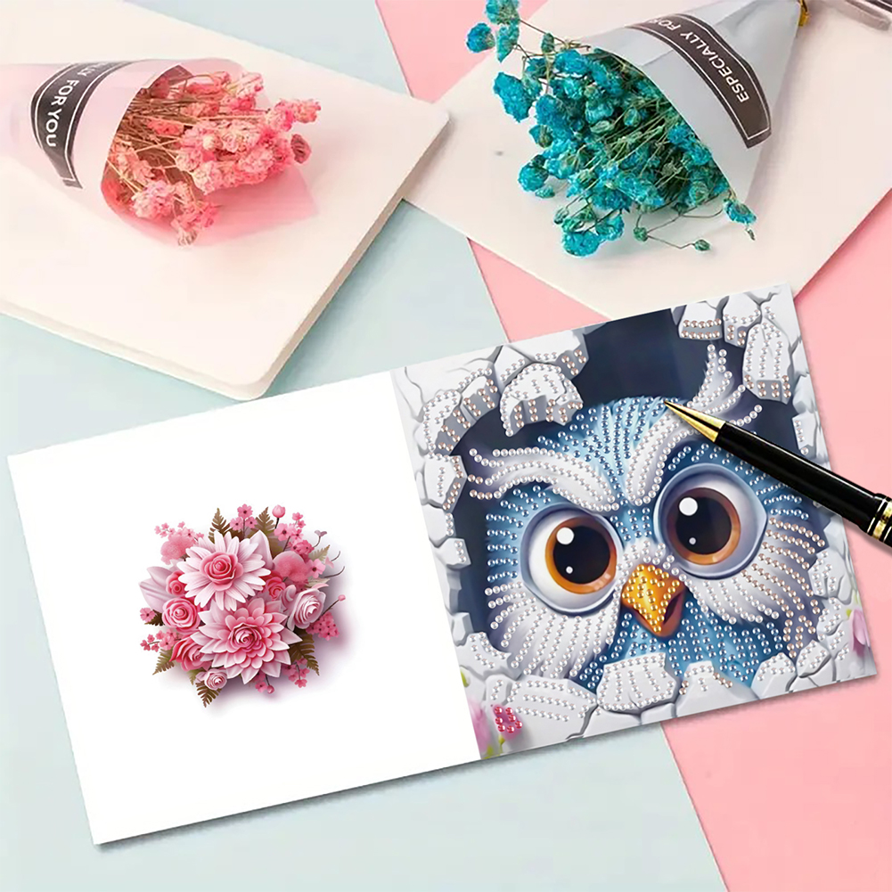 6Pcs DIY Diamond Painting Greeting Card - Owl Cat