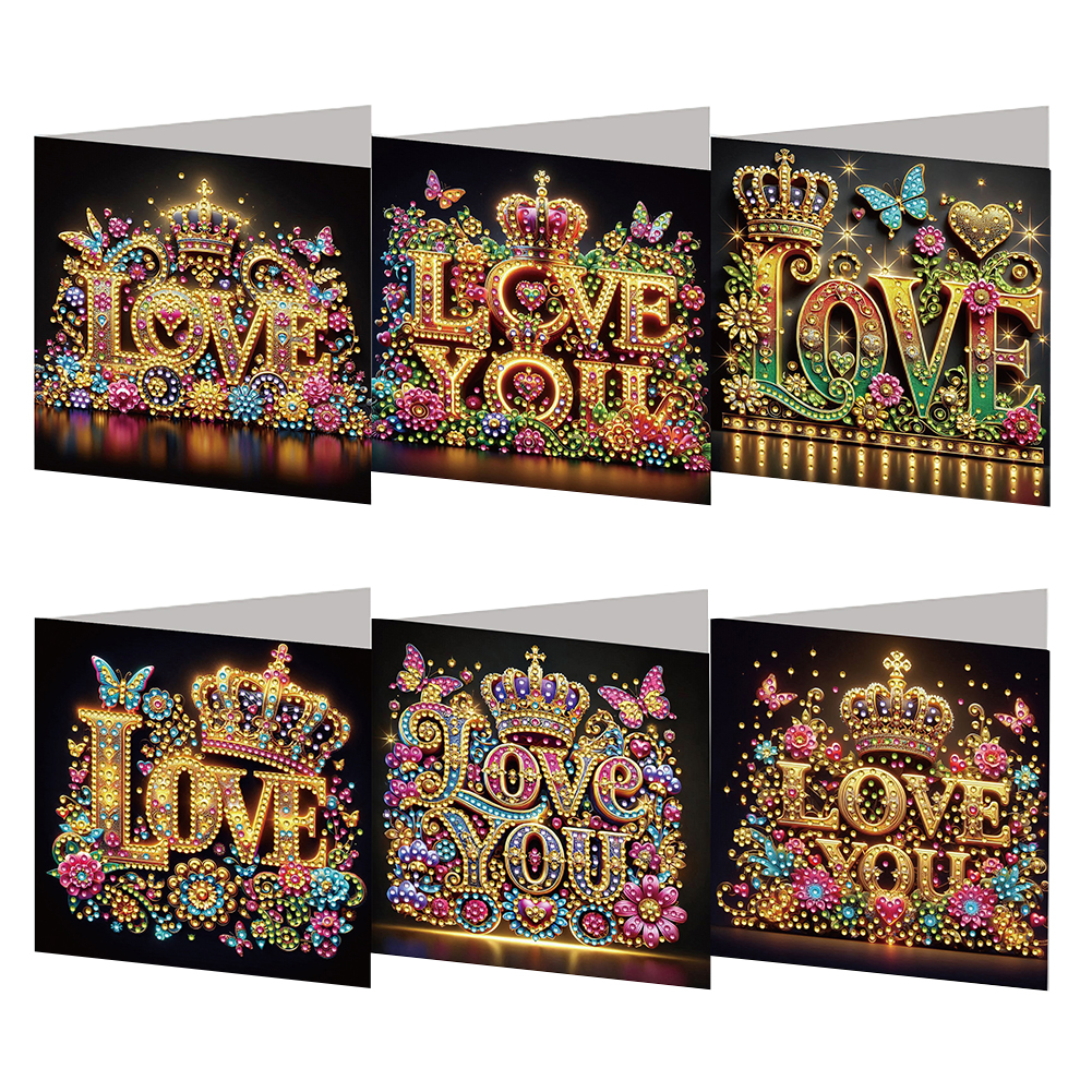 6Pcs DIY Diamond Painting Greeting Card - Love You