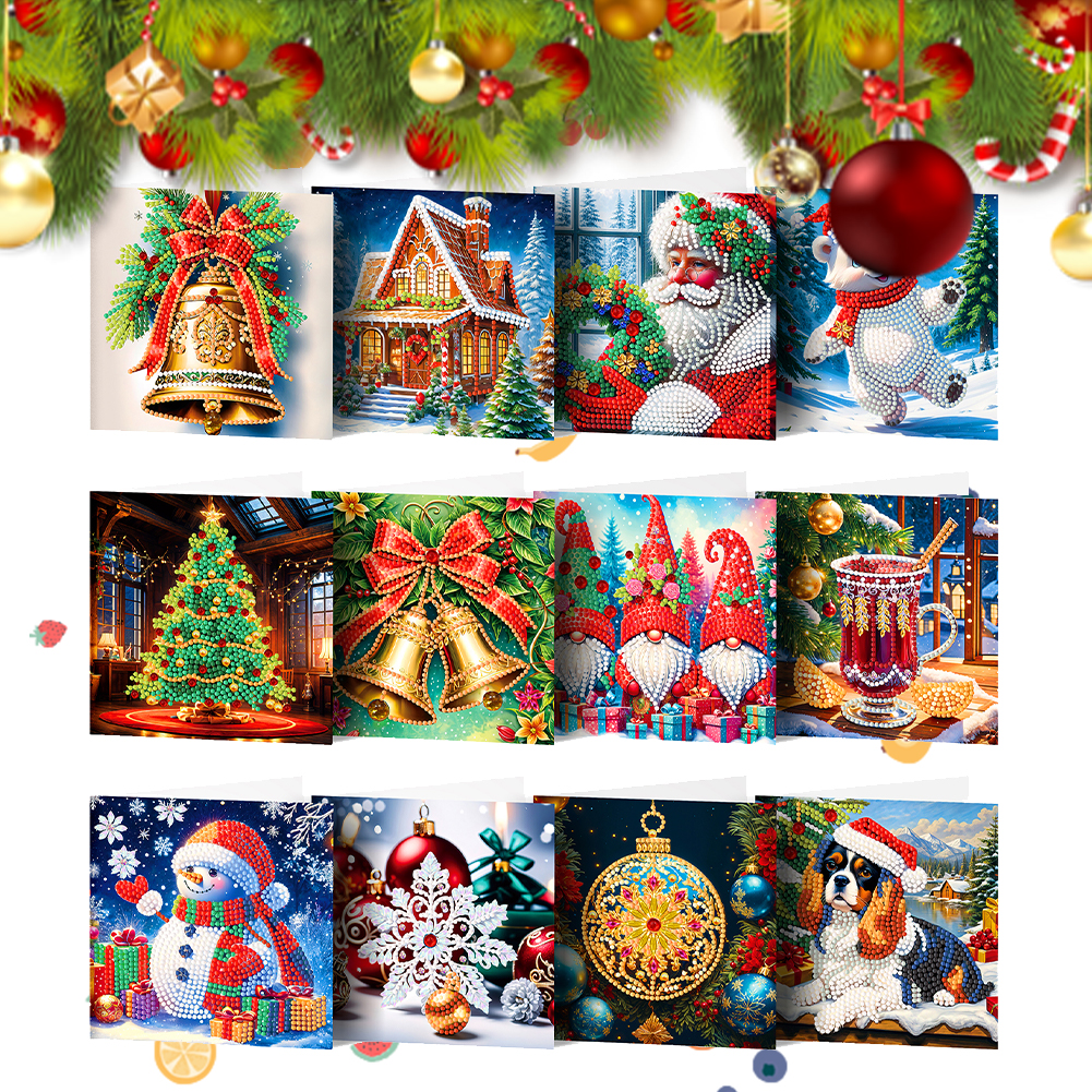 12Pcs DIY Diamond Painting Greeting Card - Christmas
