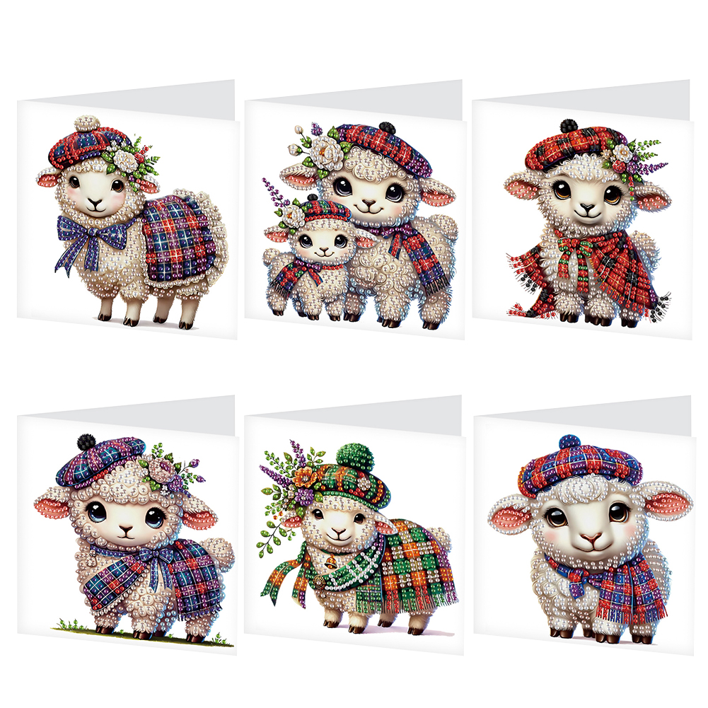 6Pcs DIY Diamond Painting Greeting Card - Sheep