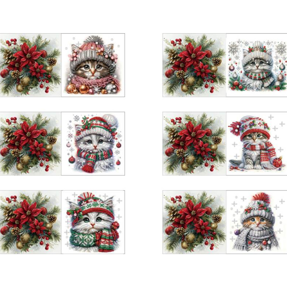 6Pcs DIY Diamond Painting Greeting Card - Christmas Cat