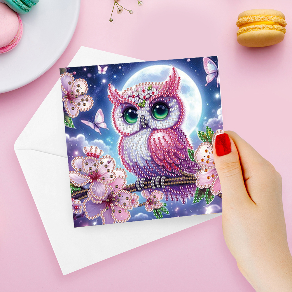 6Pcs DIY Diamond Painting Greeting Card - Owl Butterfly