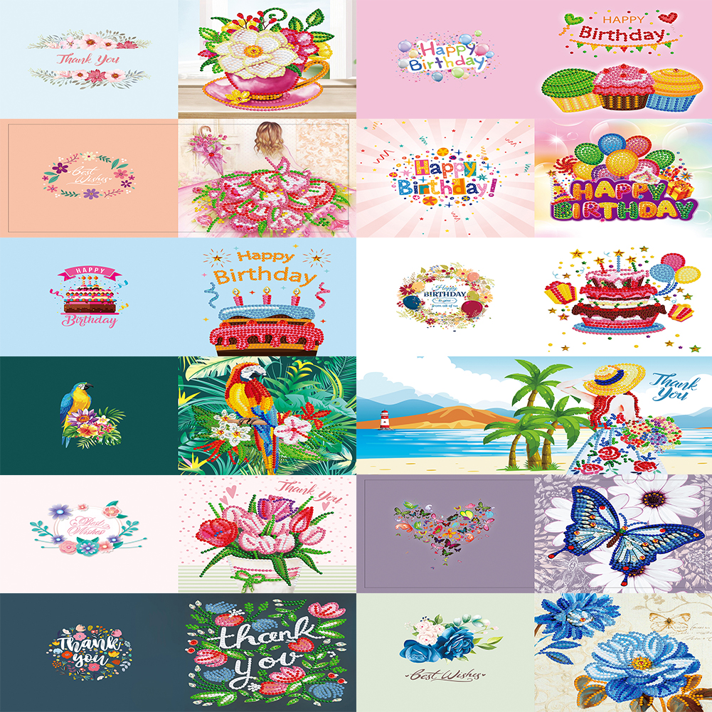 Everydayedeals 12pcs DIY Diamond Painting Birthday Greeting Cards Birthday Thanks Embroidery Postcard