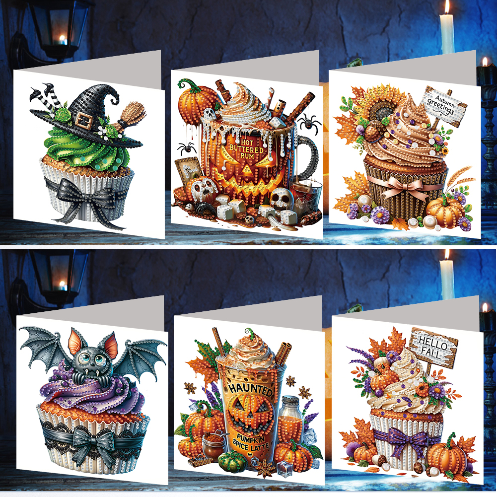 6Pcs DIY Diamond Painting Greeting Card - Halloween Designs
