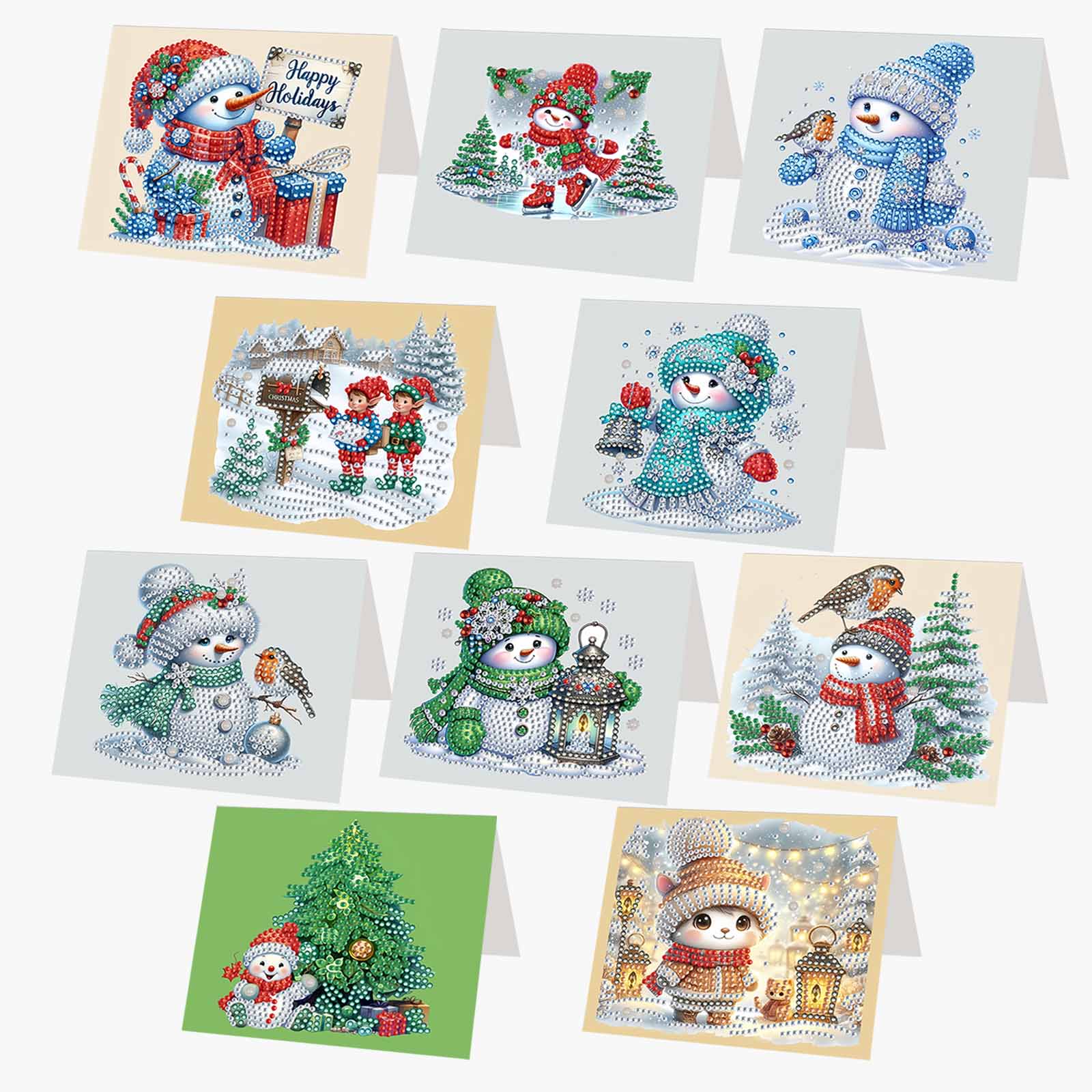 10Pcs DIY Diamond Painting Greeting Card - Winter Snowman
