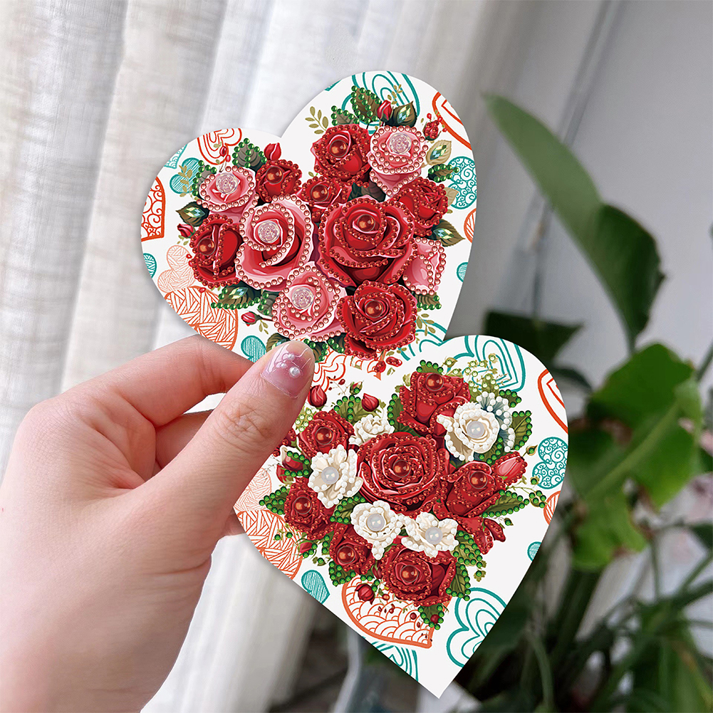 6pcs DIY Diamond Painting Greeting Card - Heart Rose