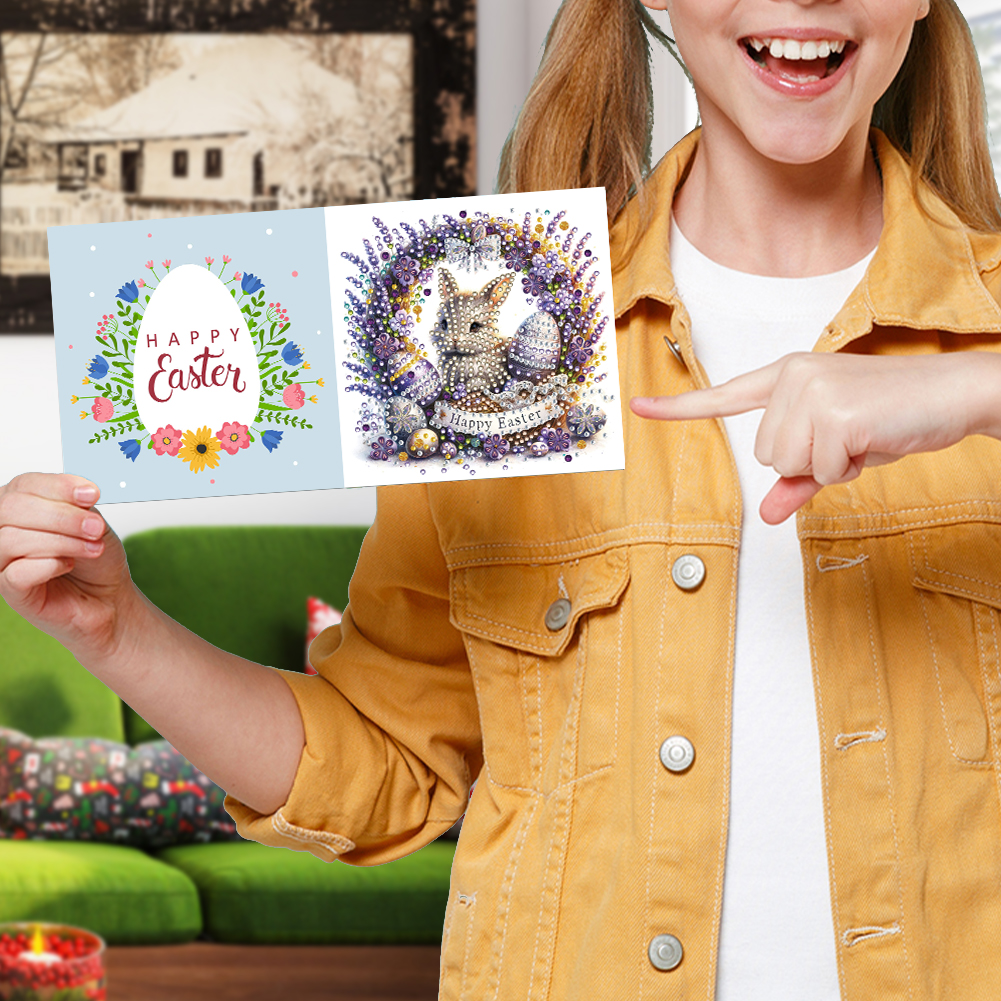 6Pcs DIY Diamond Painting Greeting Card - Easter Bunny Wreath