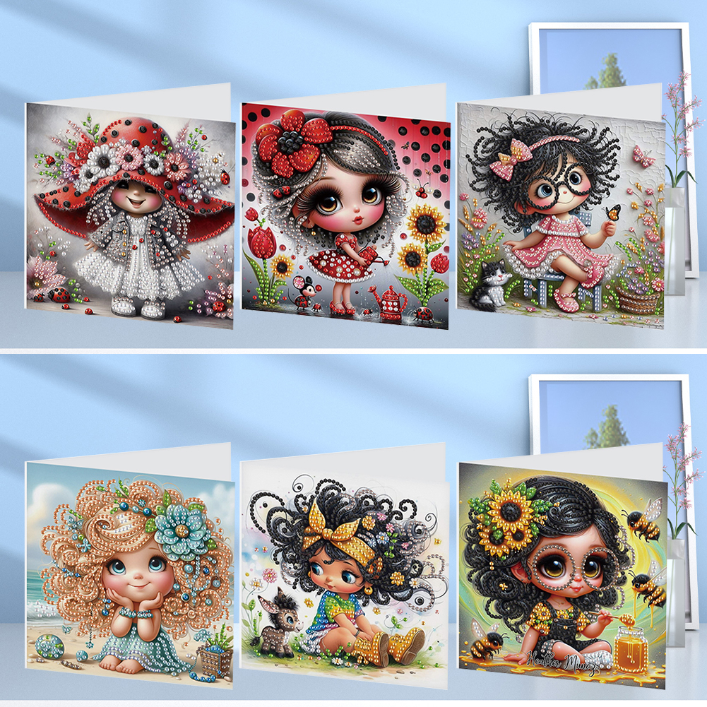 6Pcs DIY Diamond Painting Greeting Card - Girl
