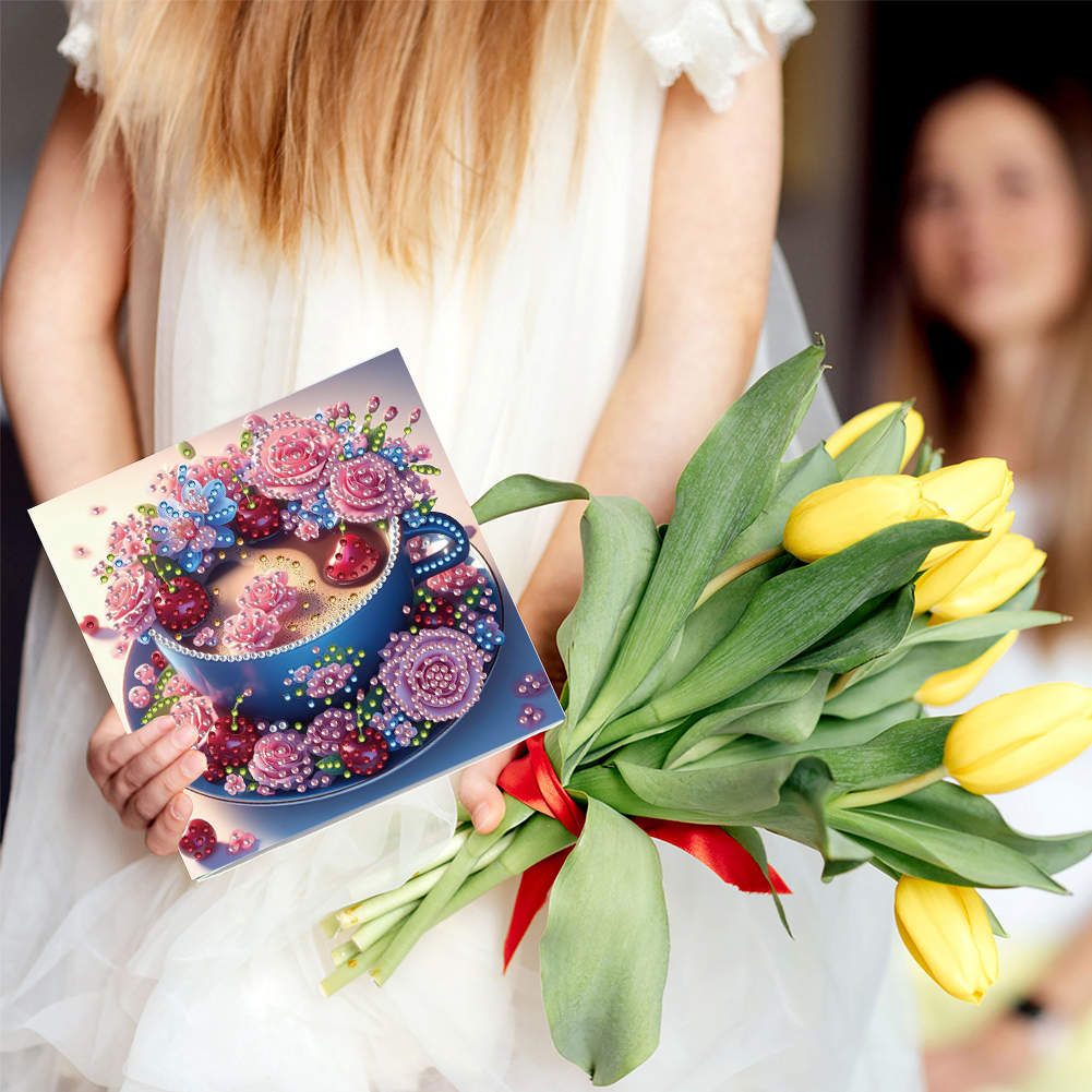 6Pcs DIY Diamond Painting Greeting Card - Coffee