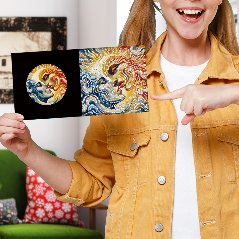 6Pcs DIY Diamond Painting Greeting Card - Sun Moon