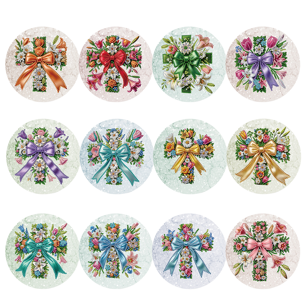 12Pcs DIY Diamond Painting Single-sided Greeting Card - Flower Cross