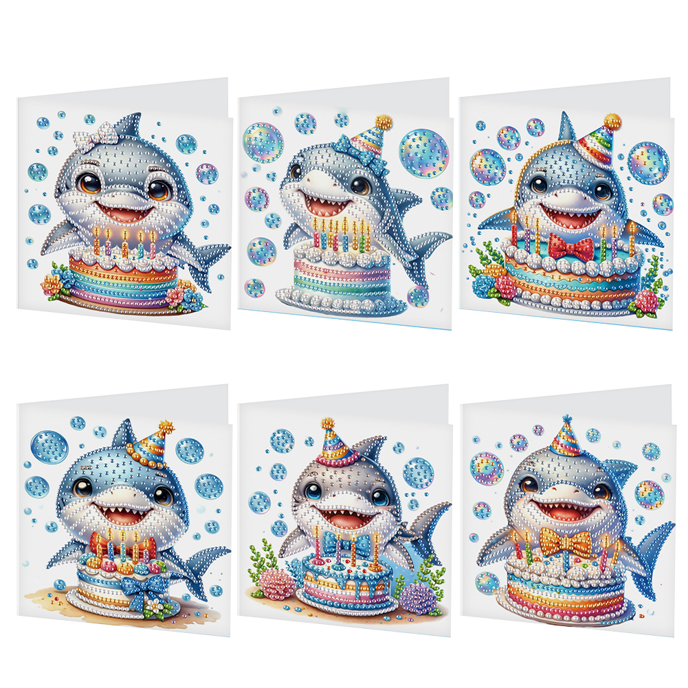 6Pcs DIY Diamond Painting Birthday Greeting Card - Shark for Family Friends