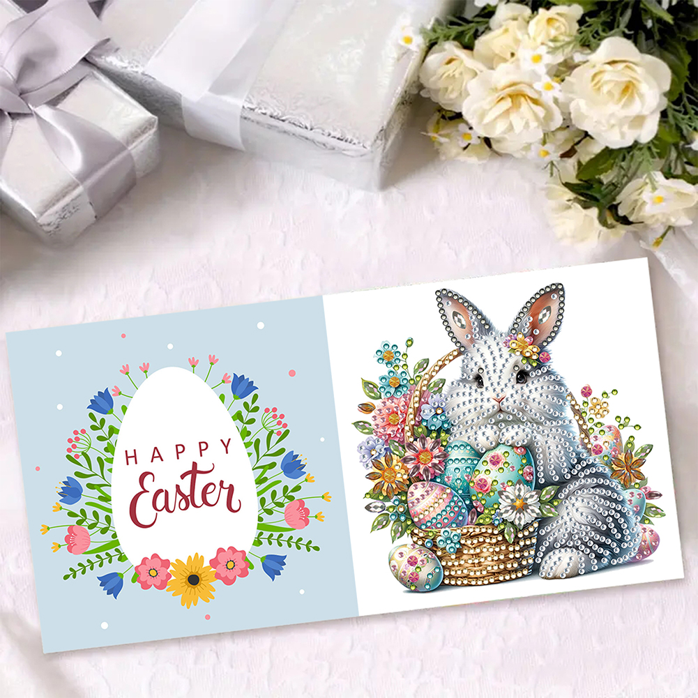 6Pcs DIY Diamond Painting Greeting Card - Easter Bunny Flower Basket