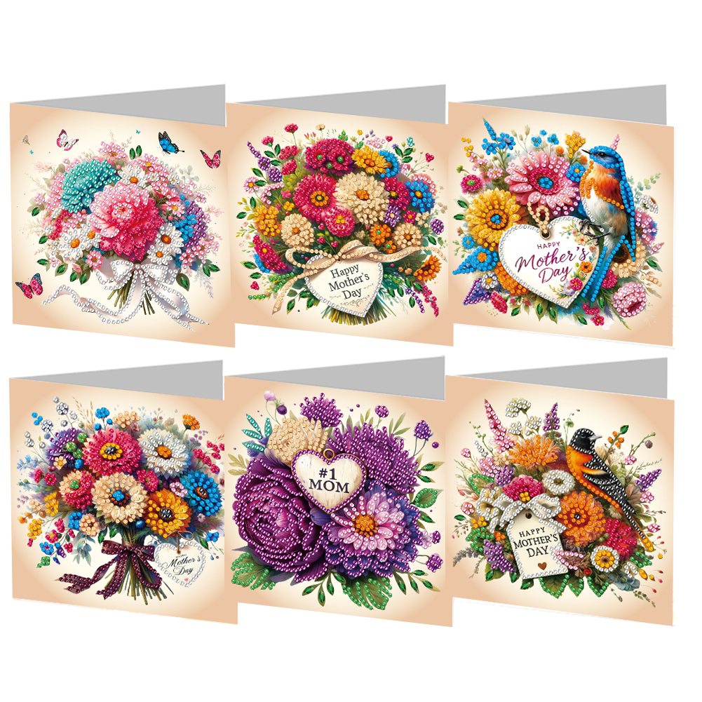 6Pcs DIY Diamond Painting Greeting Card - Happy Mothers Day