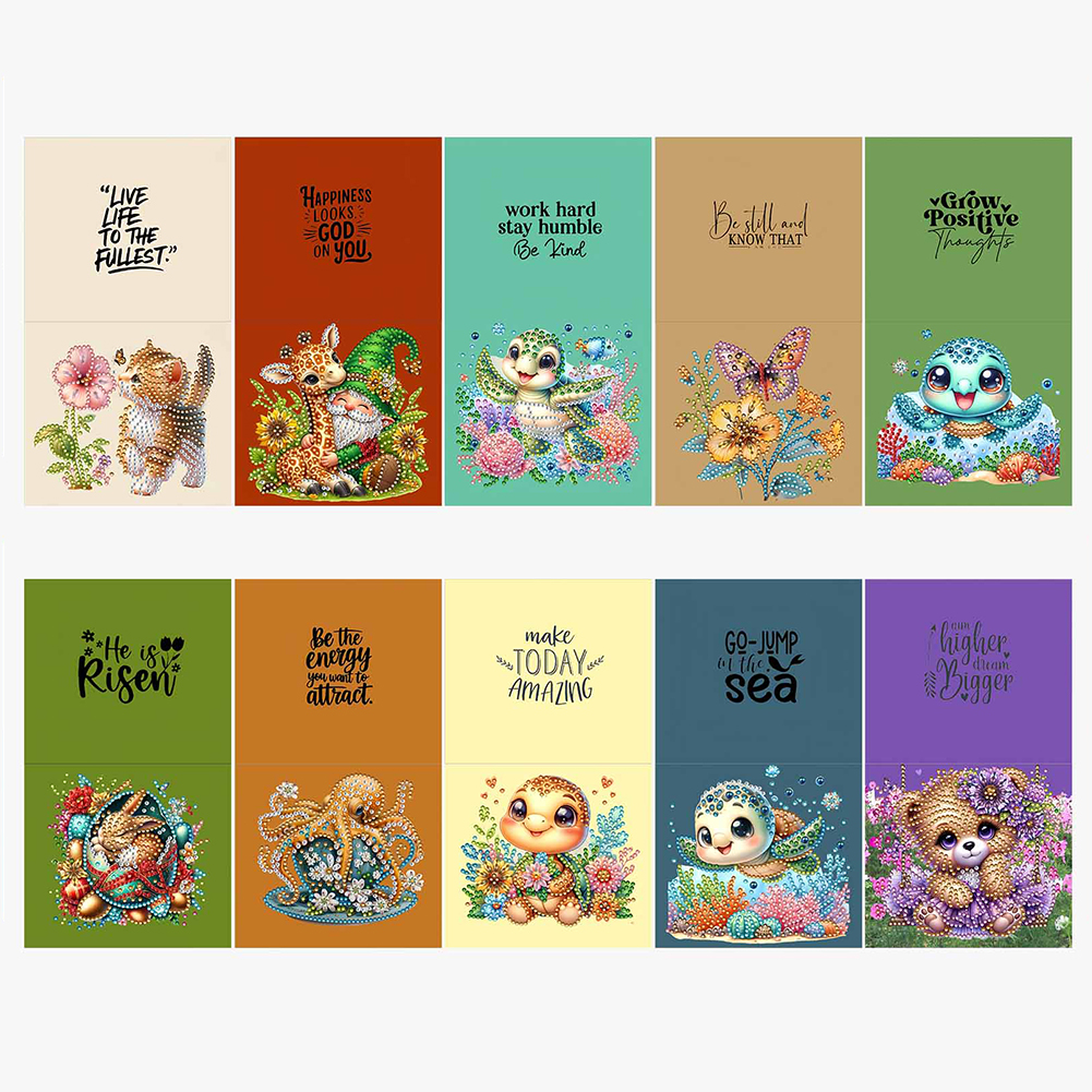 10Pcs DIY Diamond Painting Greeting Card - Animals
