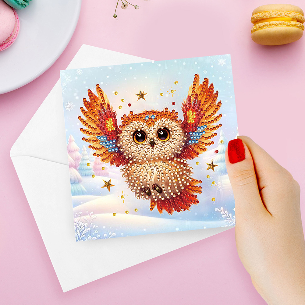 8Pcs DIY Diamond Painting Greeting Card - Snowy Owl