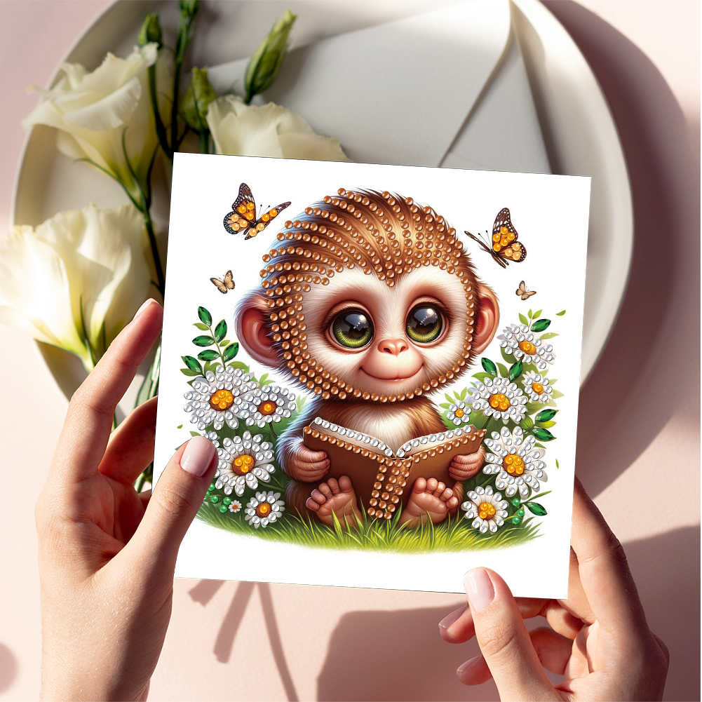 6Pcs DIY Diamond Painting Greeting Card - Tiger Monkey