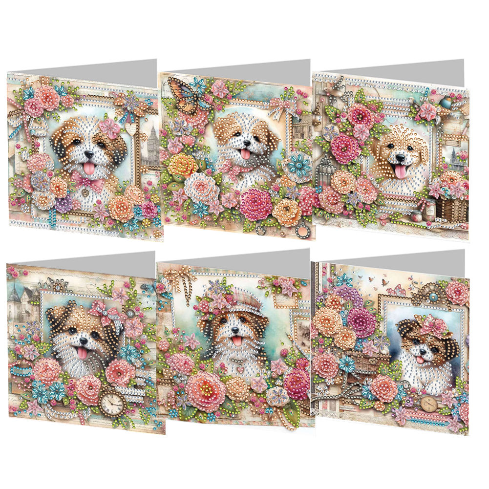 6Pcs DIY Diamond Painting Greeting Card - Dog Garden